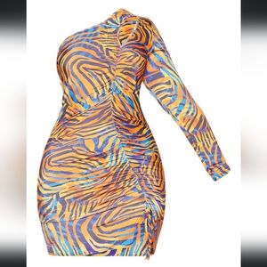 Plus Orange Zebra Print Slinky Dress